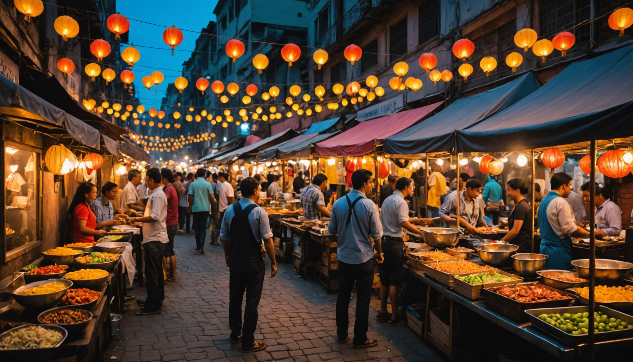 découvrez l'ambiance des marchés du soir avec notre sélection de cuisine de rue : savoureuses brochettes et desserts coco exotiques pour régaler vos papilles.