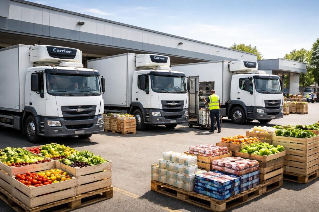 service de livraison de produits alimentaires garantissant fraîcheur et qualité grâce à nos véhicules réfrigérés carrier et thermo king, adaptés à tous vos besoins de transport frigorifique.